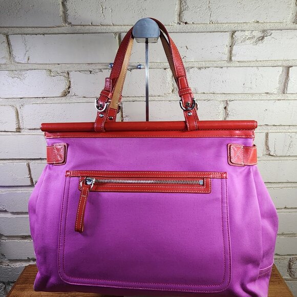 Vintage Coach Hampton Purple & Orange Handbag Tote Purse - Picture 4 of 15